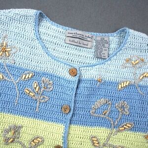 Northern Isles Cardigan Hand Knitted Crochet Short Sleeve Floral Crochet Top